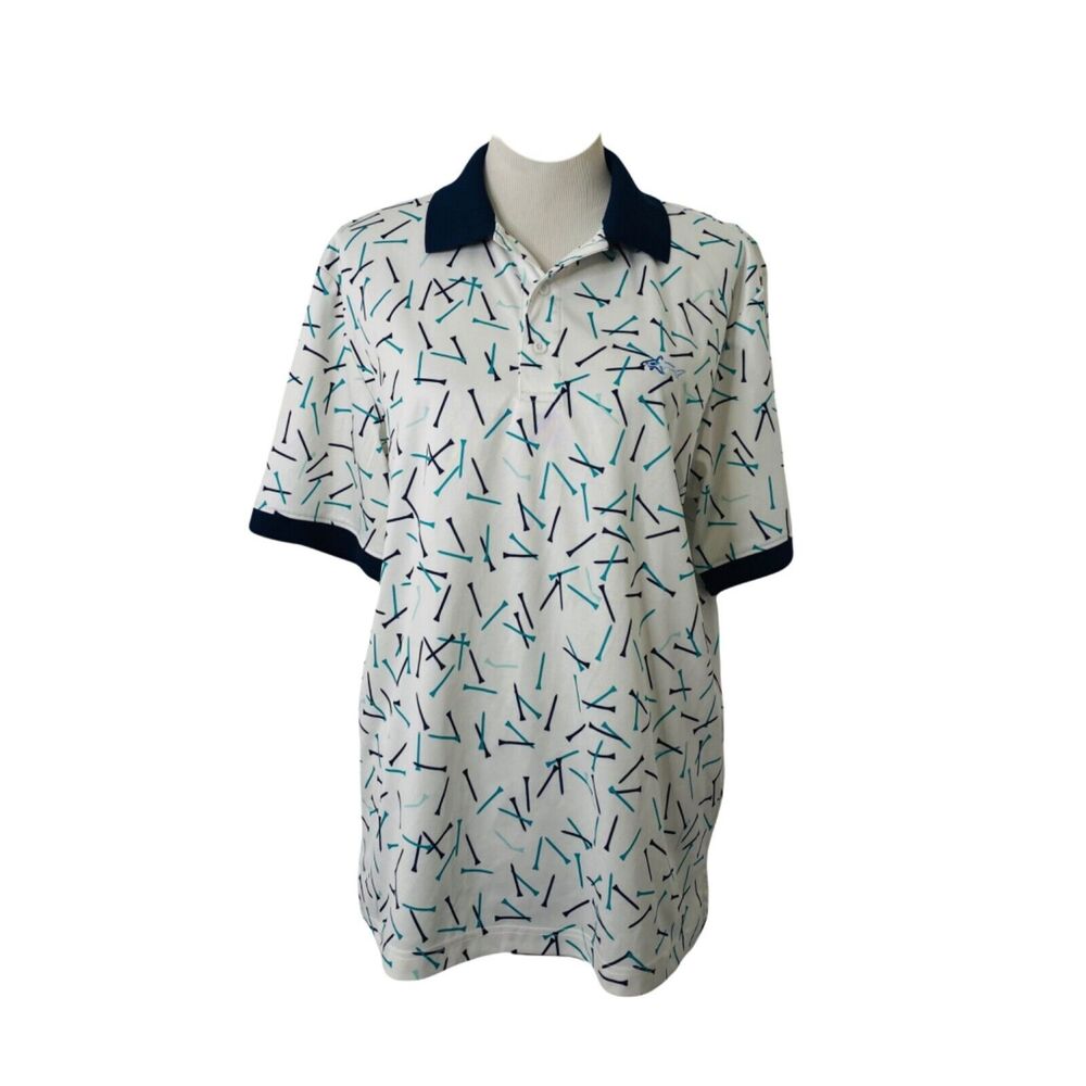 Greg Norman Men's Shirt White Play Dry Attack Life Golf Themed Polo Size Medium